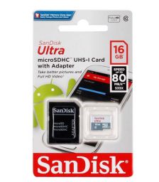 Карта памяти SanDisk MicroSD 16GB Class 10 Ultra (80 Mb/s) с адаптером