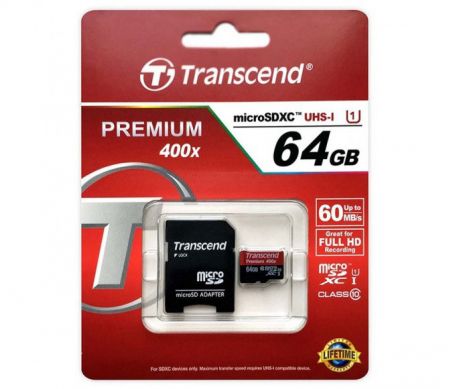 Карта памяти Transcend MicroSD Premium 400x 64Gb