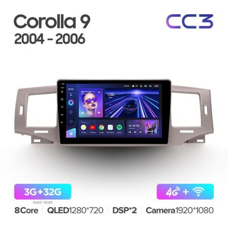 Штатная магнитола Teyes CC3 9" 3+32G для Toyota Corolla 9 E120 2004-2006