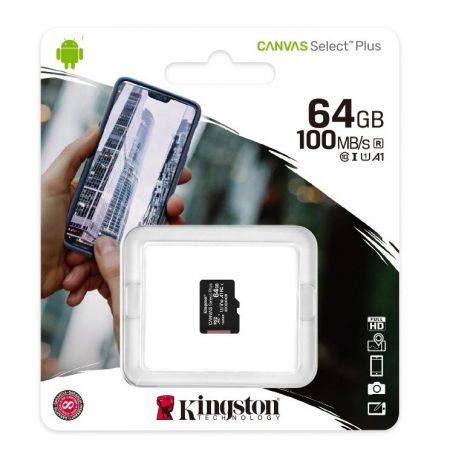 Карта памяти 64GB Kingston Canvas Select Plus 100R A1 C10 Card (microSDXC без адаптера)